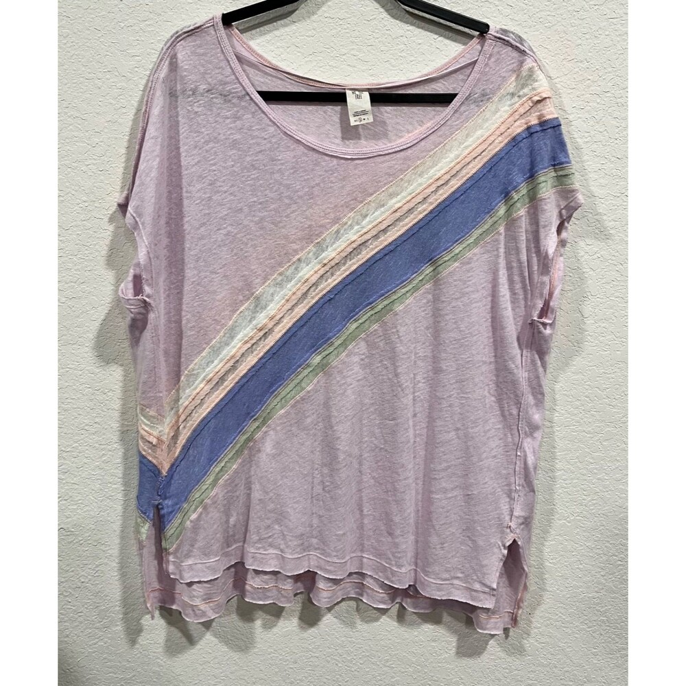We The Free Shirt Women Purple Free People Nina Tee Seams Raw Edges Oversized S